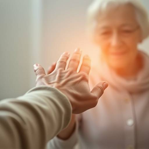 Image depicting a caring hand reaching out to an elderly person, symbolizing protection from fraud.